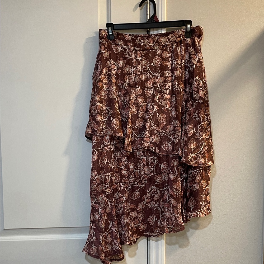 Floral Brown/Deep Maroon Asymmetrical Skirt